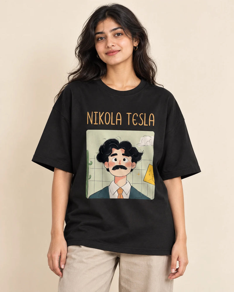 Nikola Tesla Oversized French Terry T-Shirt #GeniusDoodles