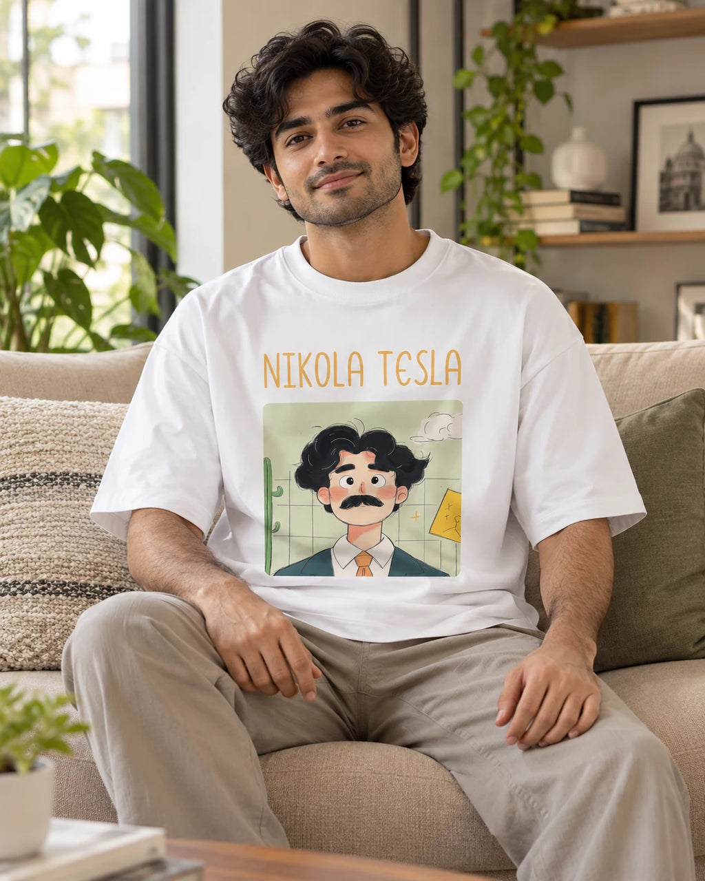 Nikola Tesla Oversized French Terry T-Shirt #GeniusDoodles