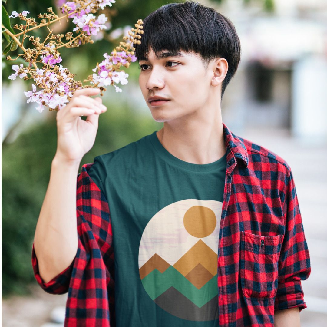 Cotton oversized t-shirt with Geometric Mountain print