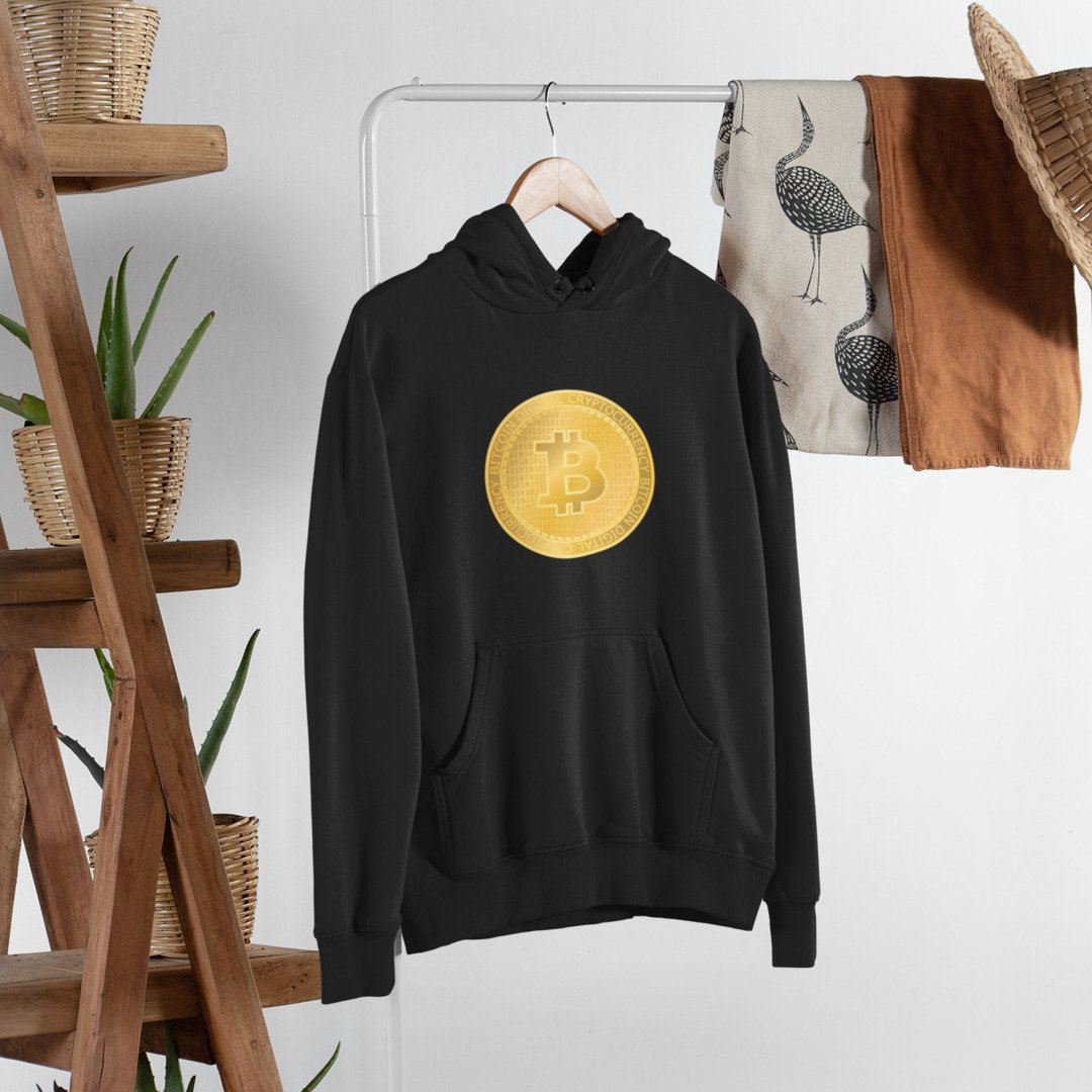 Golden Bitcoin graphic hoodie – Fourth Dimension Club