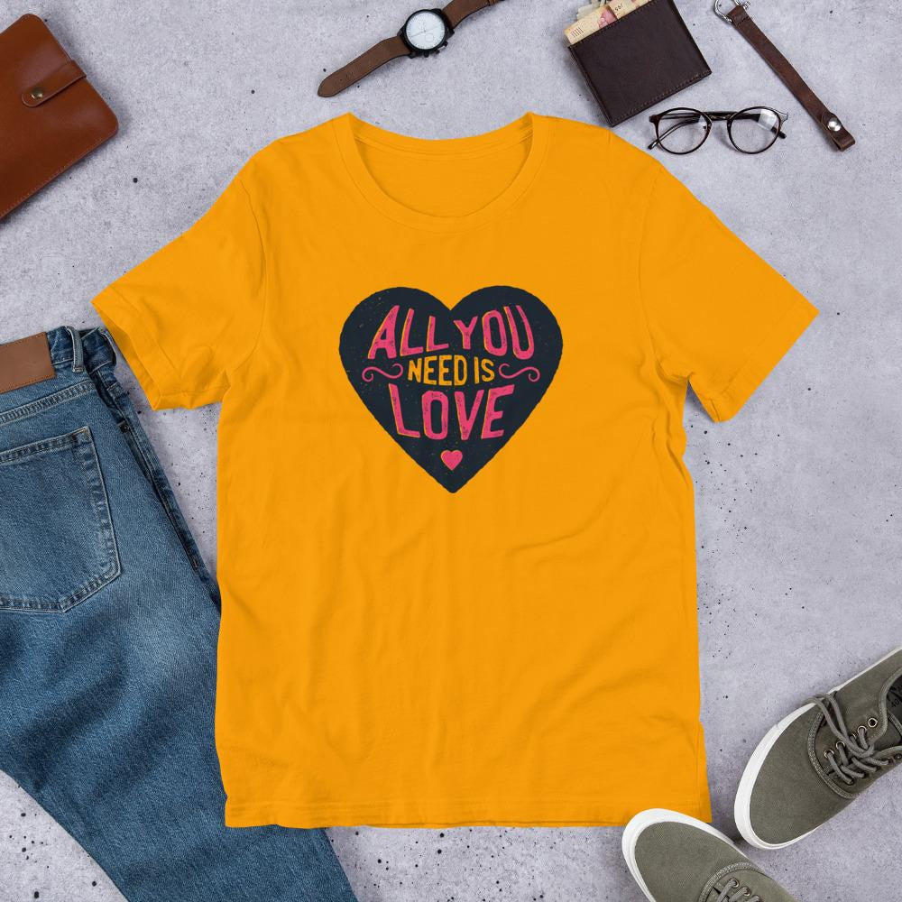 All You Need Is Love Half Sleeve T-Shirt — Gold