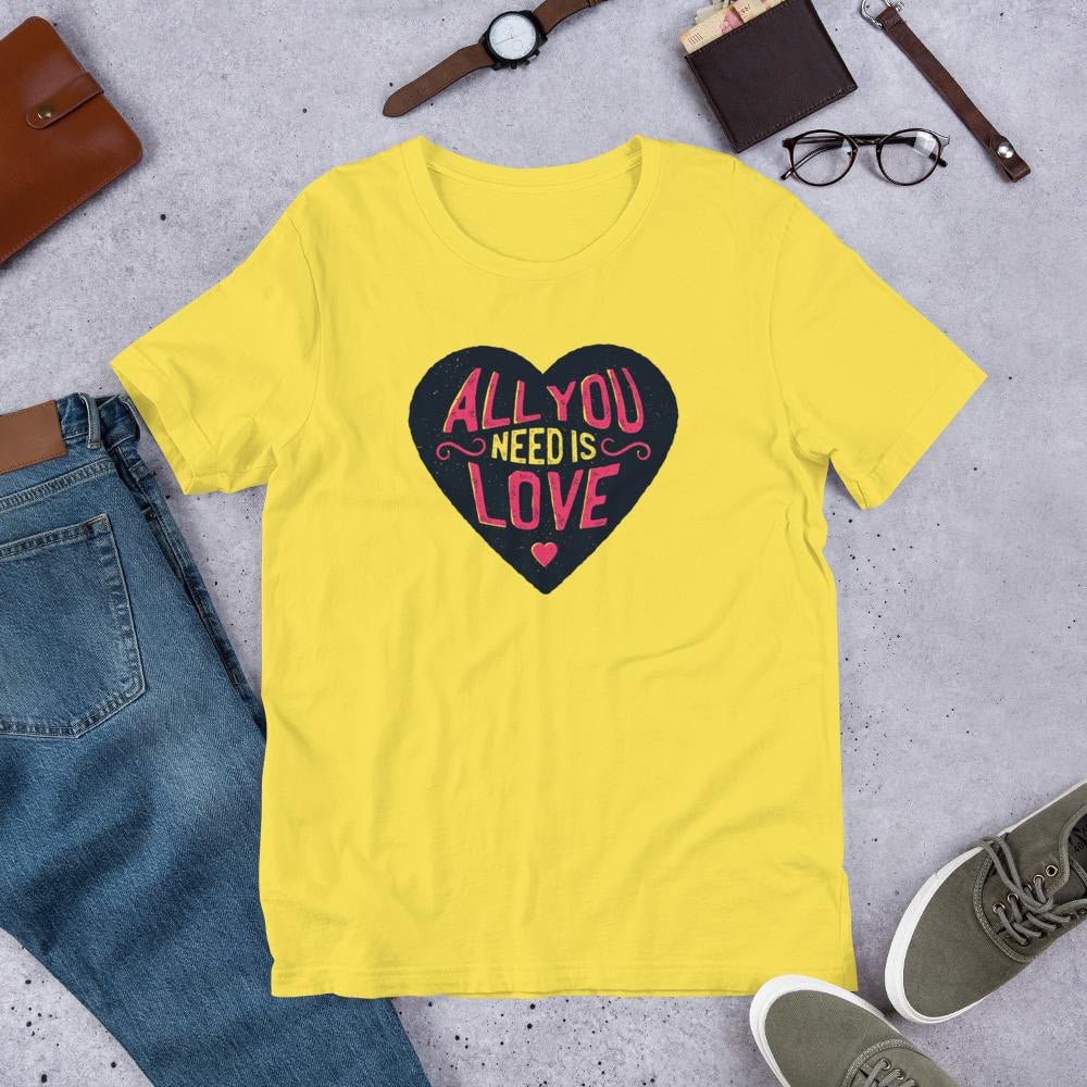 All You Need Is Love Half Sleeve T-Shirt — Yellow