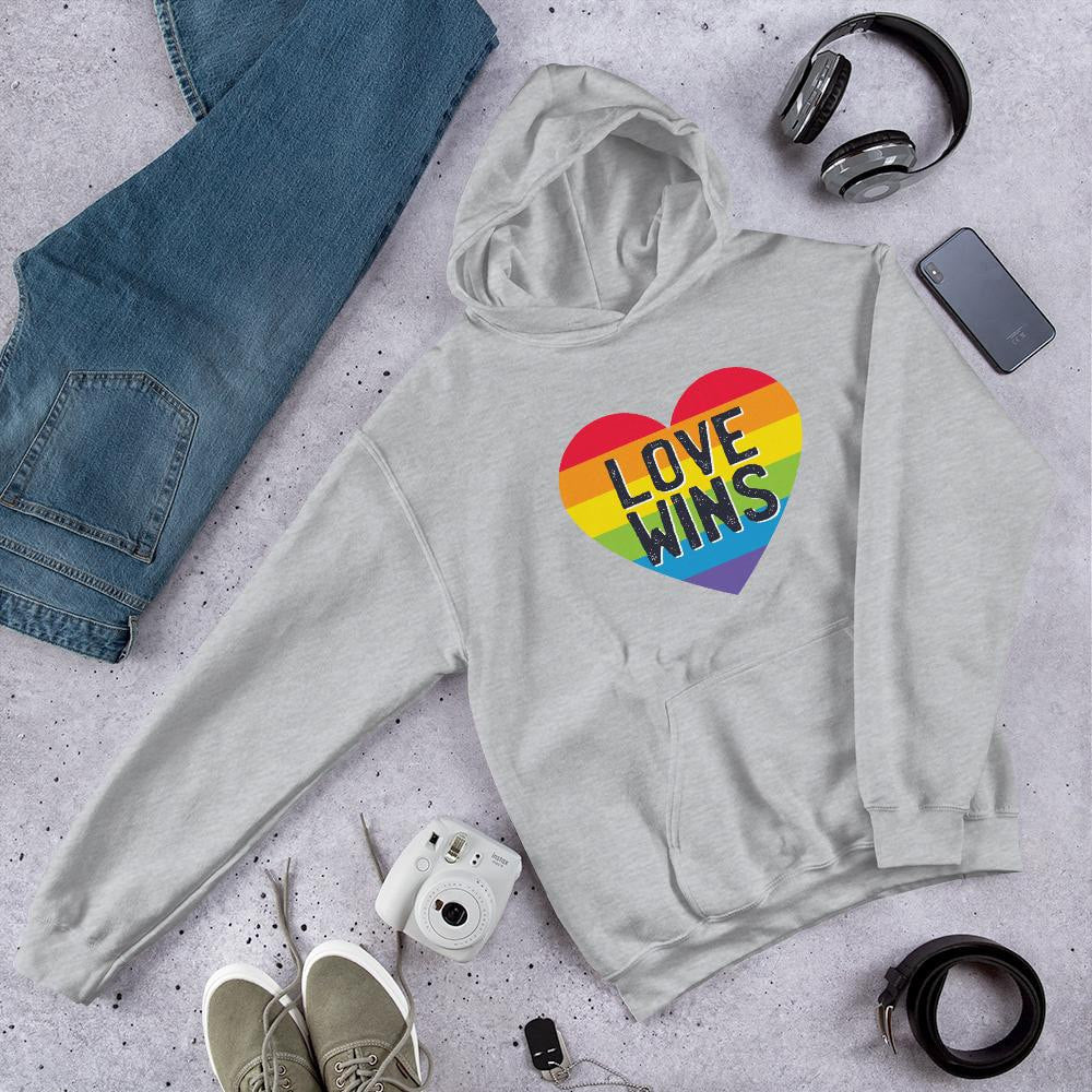 Love Wins Unisex Hooded Sweatshirt — Grey