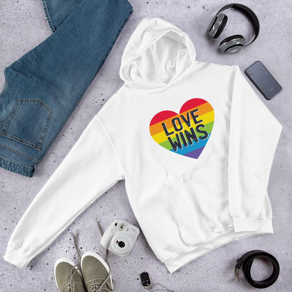 Love Wins Unisex Hooded Sweatshirt — White