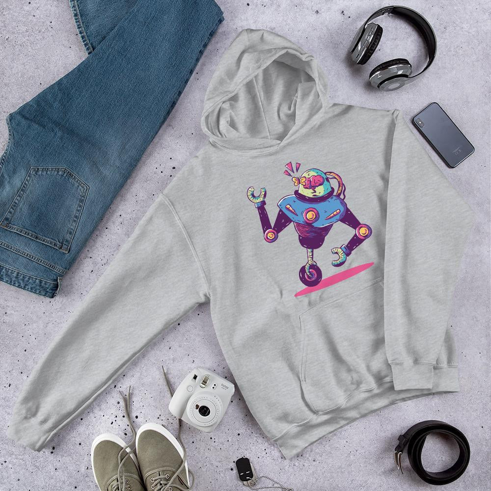 Mono Wheel Robot Unisex Hooded Sweatshirt — Sport Grey