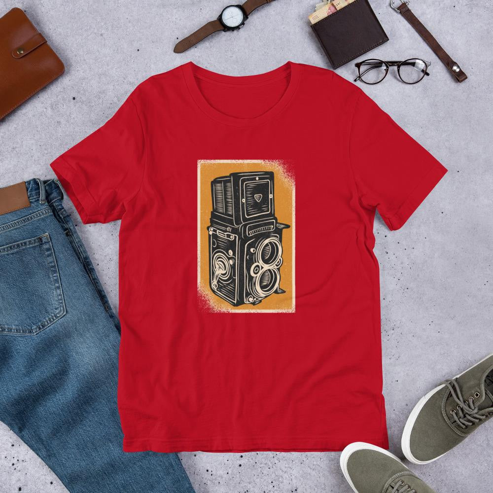Vintage Rolleiflex Camera Half Sleeve T-Shirt — Red