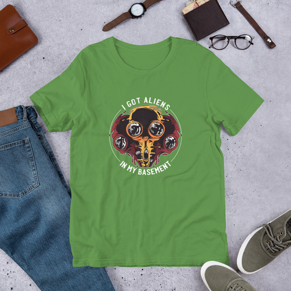 Aliens In Basement Half-Sleeve T-Shirt — Leaf