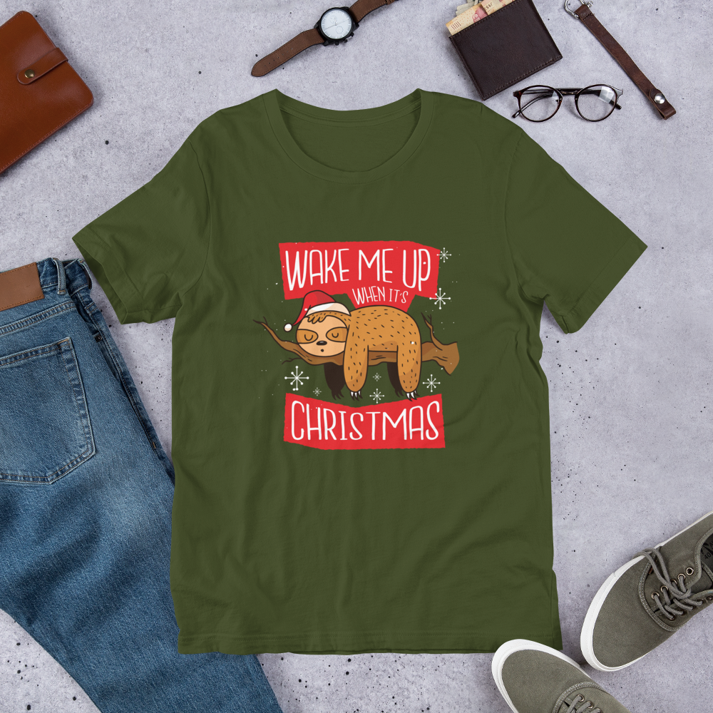 Wake Me Christmas Half-Sleeve T-Shirt — Olive
