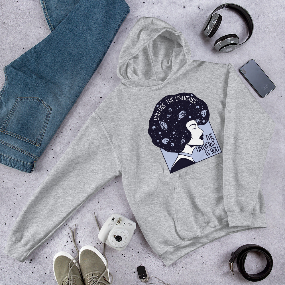 Universe Girl science hoodie front graphic – Fourth Dimension Club