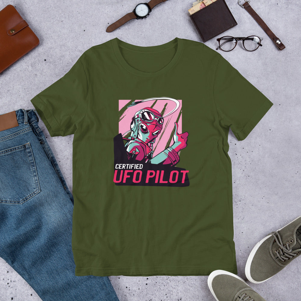 Certified UFO Pilot Half-Sleeve T-Shirt — Olive