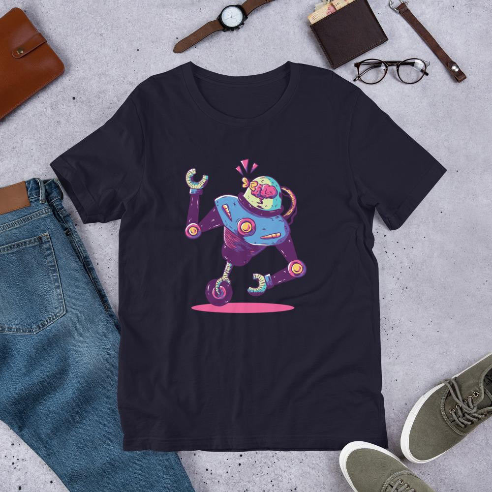 Mono Wheel Robot Half Sleeve T-Shirt — Navy