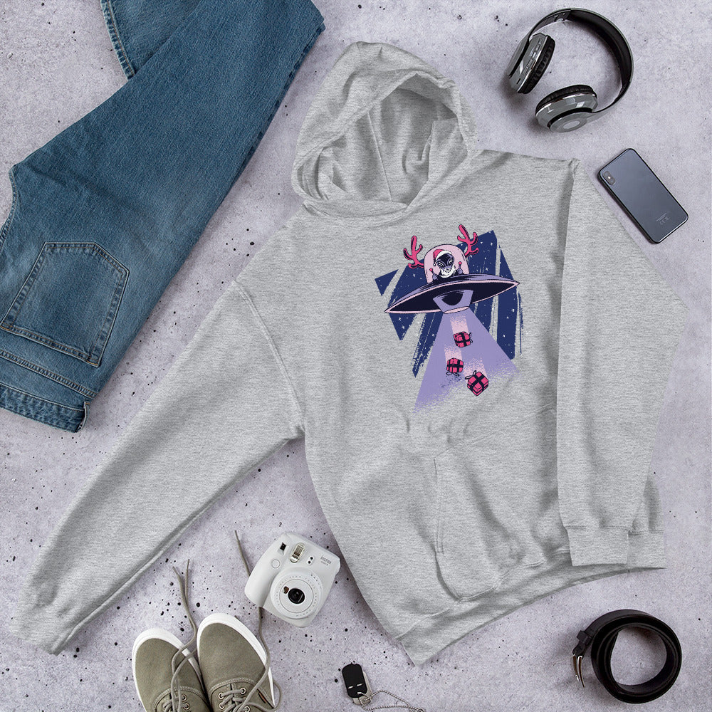 Alien Santa Unisex Hooded Sweatshirt — Sport Grey