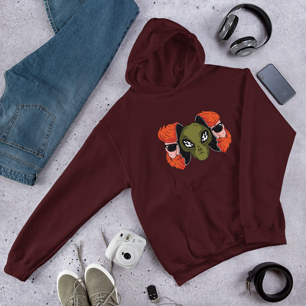 Alien Hipster Unisex Hooded Sweatshirt — Maroon