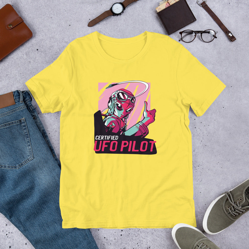 Certified UFO Pilot Half-Sleeve T-Shirt — Yellow