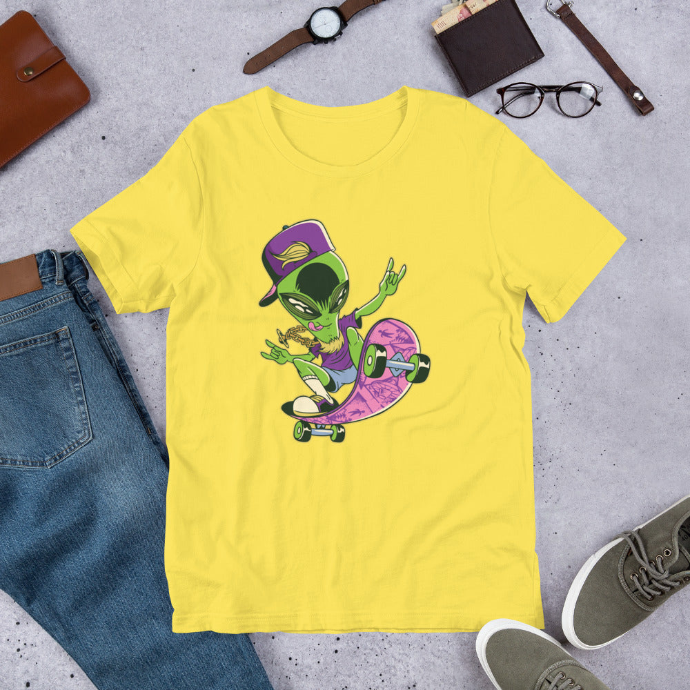 Alien Skater Half-Sleeve T-Shirt — Yellow