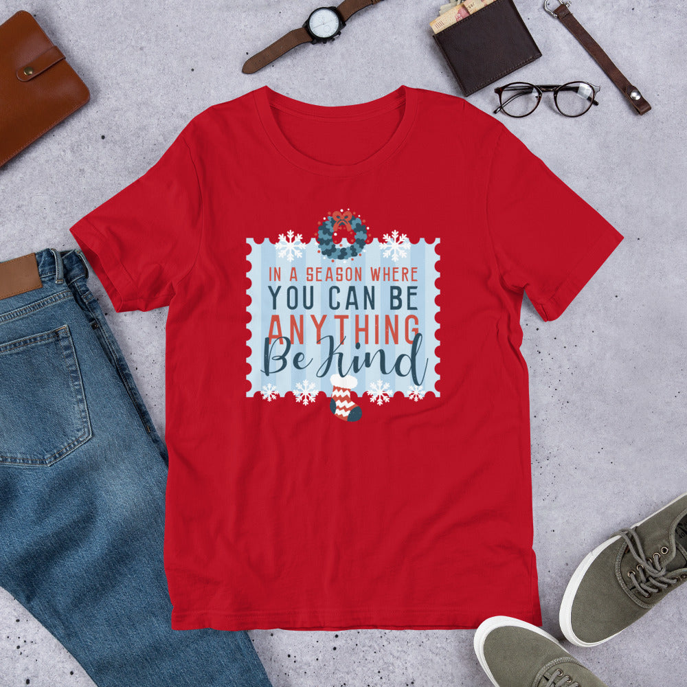 Be Kind Christmas Half-Sleeve T-Shirt — Red