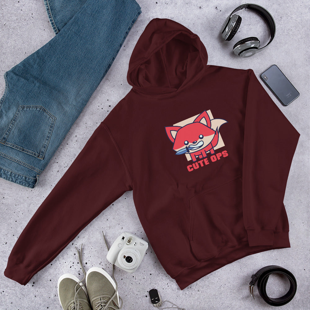 Cute Fox Unisex Hooded Sweatshirt — Maroon
