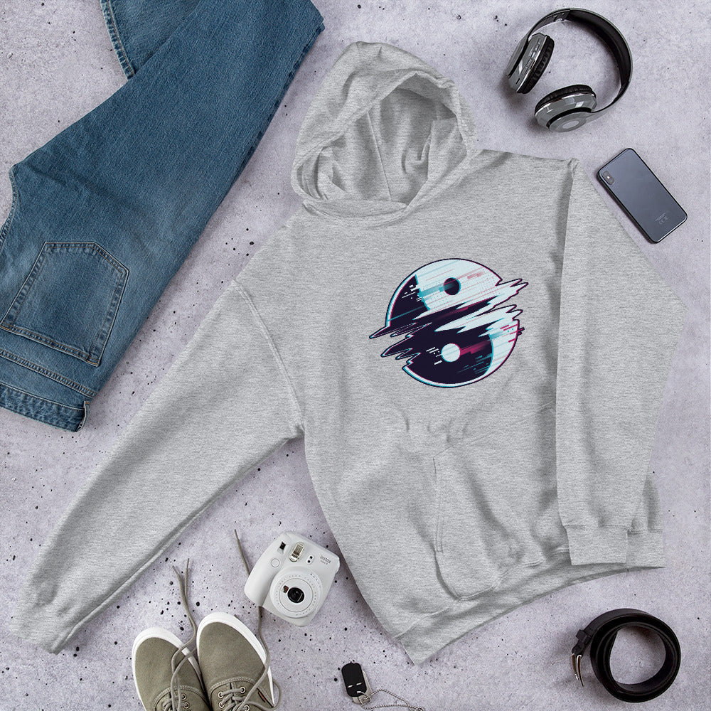 Yin Yang Glitch Unisex Hooded Sweatshirt — Sport Grey