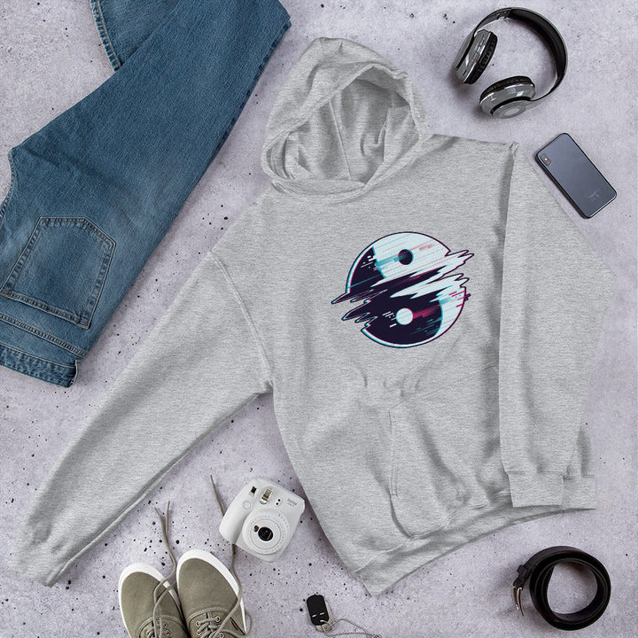 Yin Yang Glitch Unisex Hooded Sweatshirt