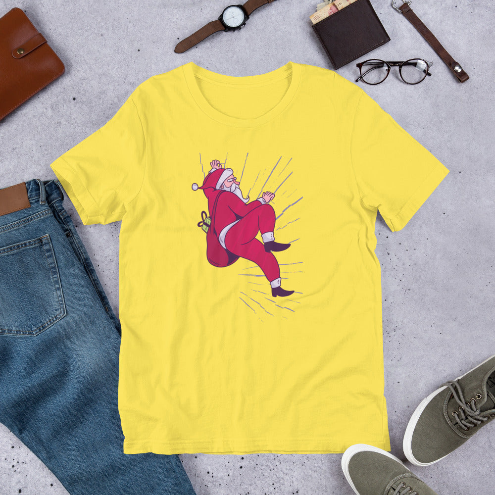 Santa Climbing Half-Sleeve T-Shirt — Yellow