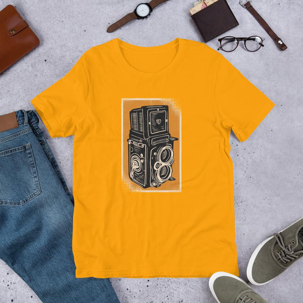 Vintage Rolleiflex Camera Half Sleeve T-Shirt — Gold