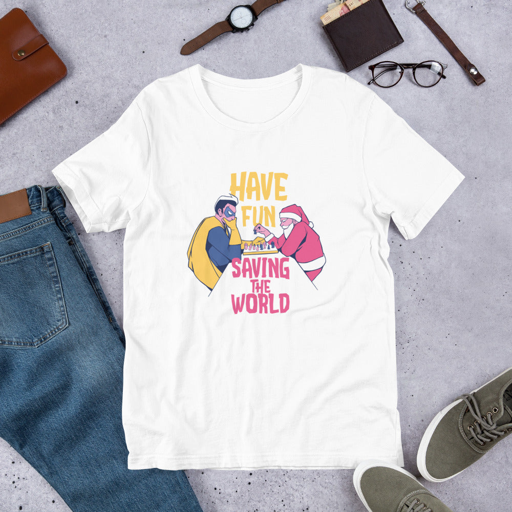 Superhero V Santa Chess graphic tee – Fourth Dimension Club