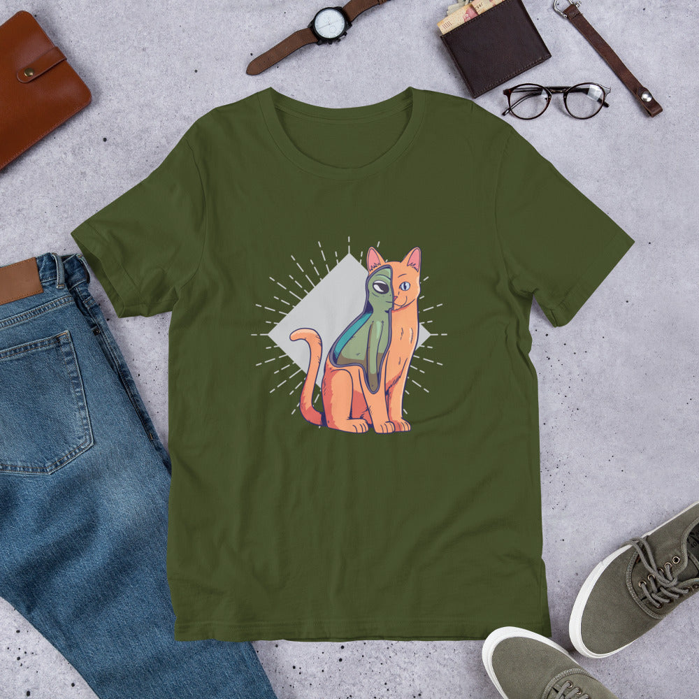 Alien Cat Costume Half-Sleeve T-Shirt — Olive