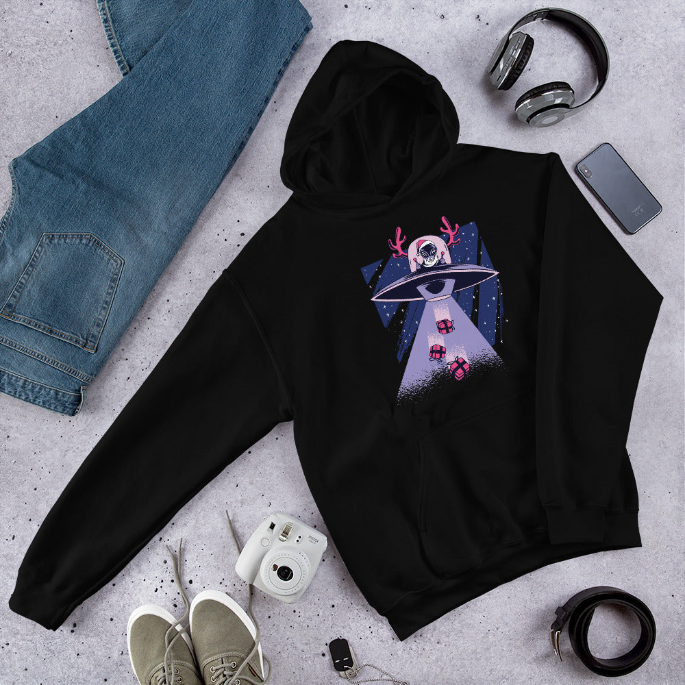 Alien Santa Unisex Hooded Sweatshirt — Black