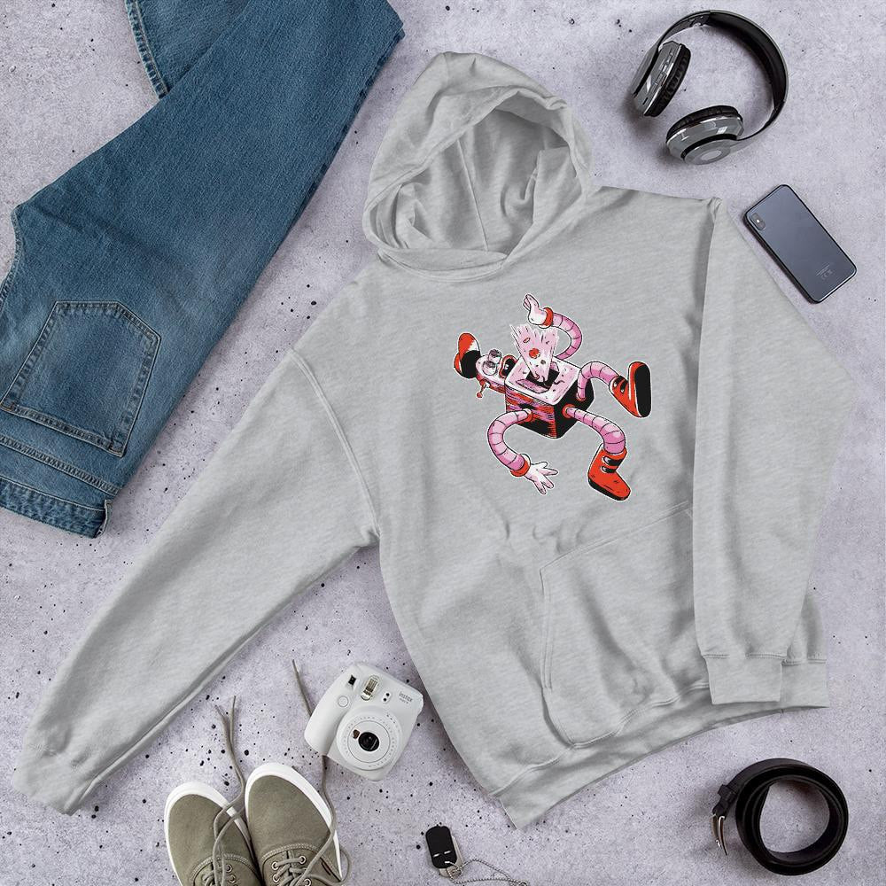 Falling Robot Unisex Hooded Sweatshirt — Sport Grey