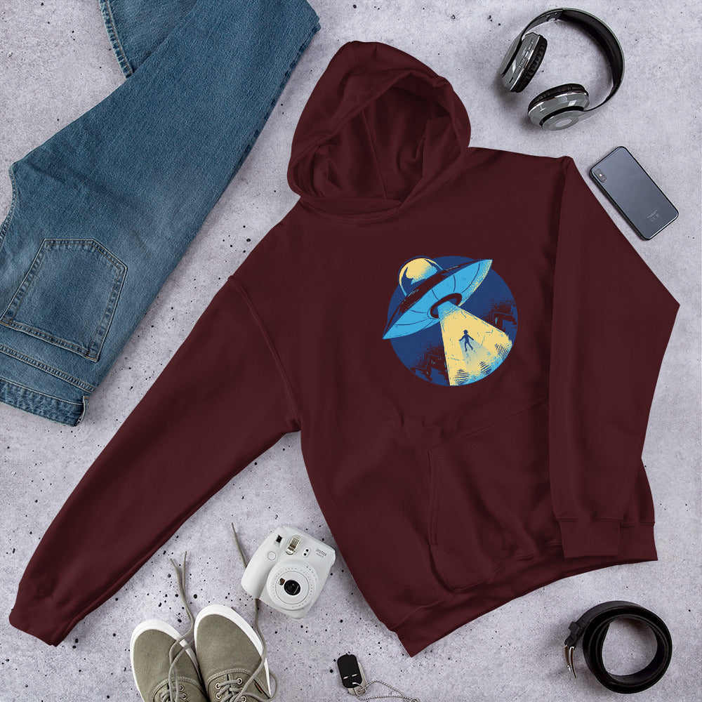 Alien Abduction Unisex Hooded Sweatshirt — Maroon