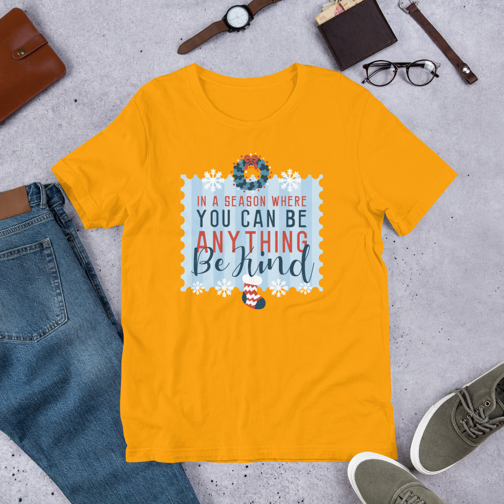 Be Kind Christmas Half-Sleeve T-Shirt — Gold