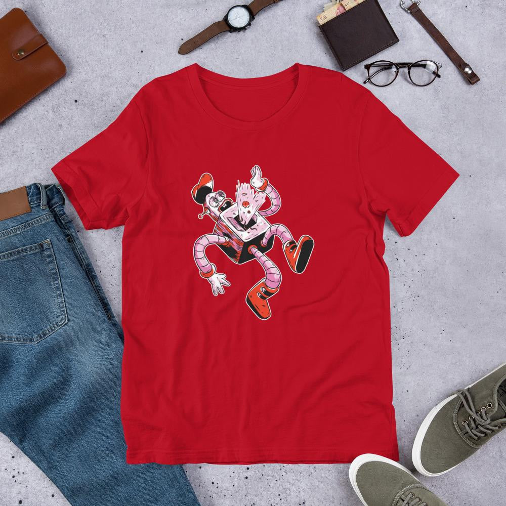 Falling Robot Half Sleeve T-Shirt — Red