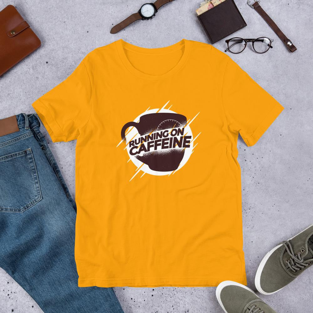 Running On Caffeine Half Sleeve T-Shirt — Gold
