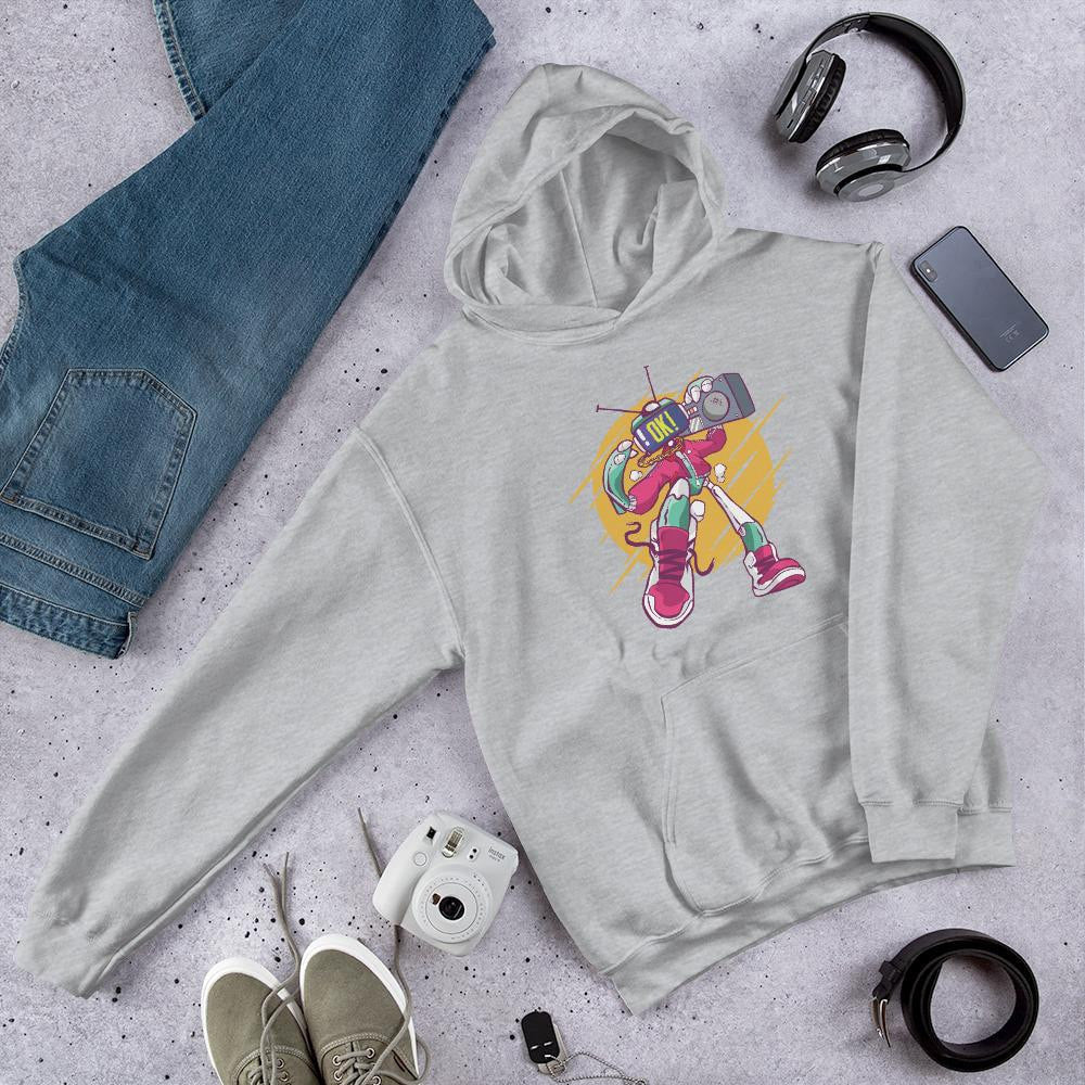 Robot Boombox Unisex Hooded Sweatshirt — Sport Grey