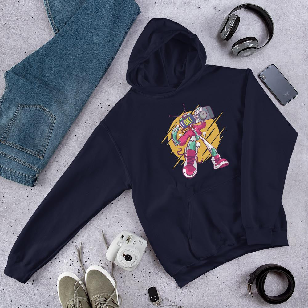 Robot Boombox Unisex Hooded Sweatshirt — Navy