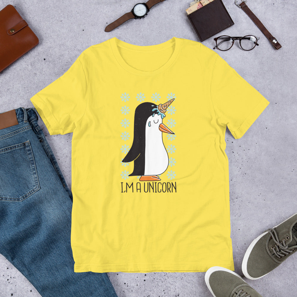 Penguin Unicorn Half-Sleeve T-Shirt — Yellow