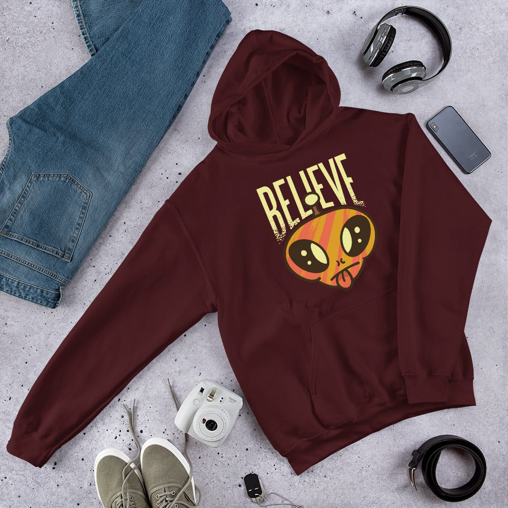 Believe Alien Unisex Hooded Sweatshirt — Maroon