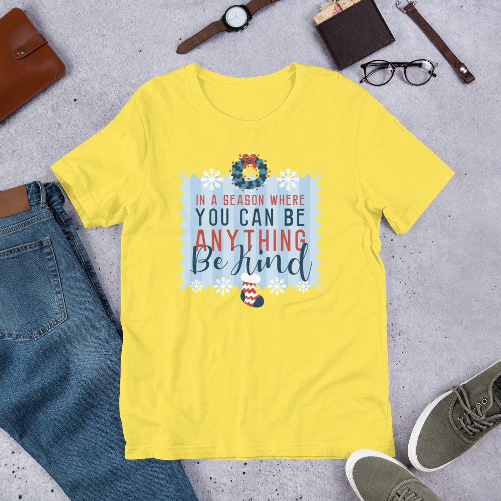 Be Kind Christmas Half-Sleeve T-Shirt — Yellow