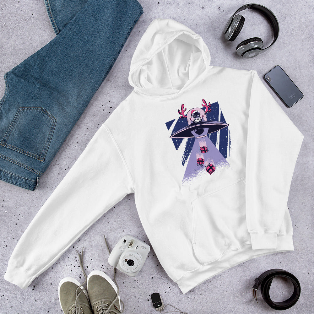Alien Santa hoodie front graphic – Fourth Dimension Club