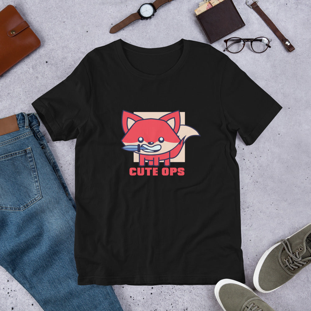 Cute Fox Half-Sleeve T-Shirt — Black
