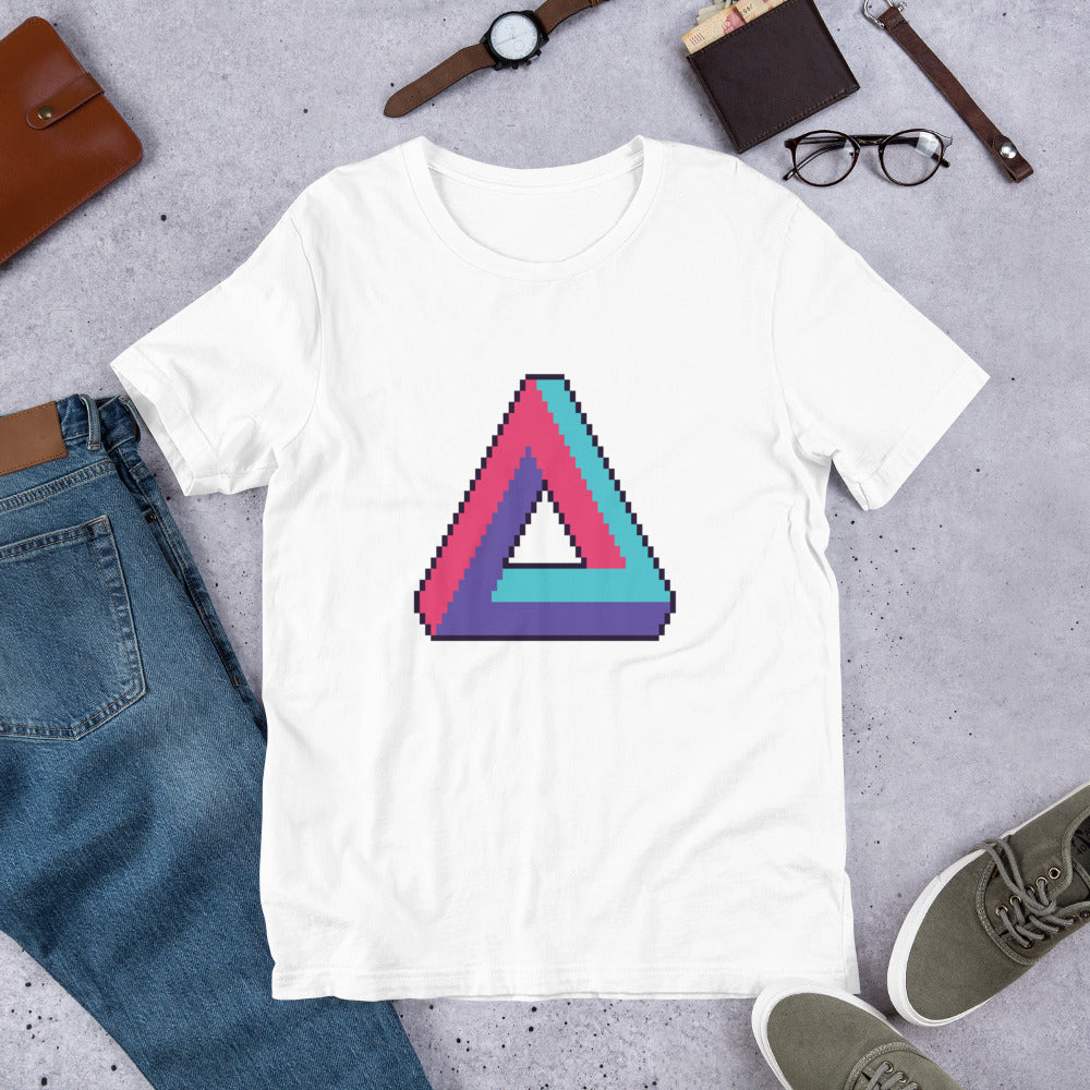 Infinite Retro Triangle science tee front graphic – Fourth Dimension Club