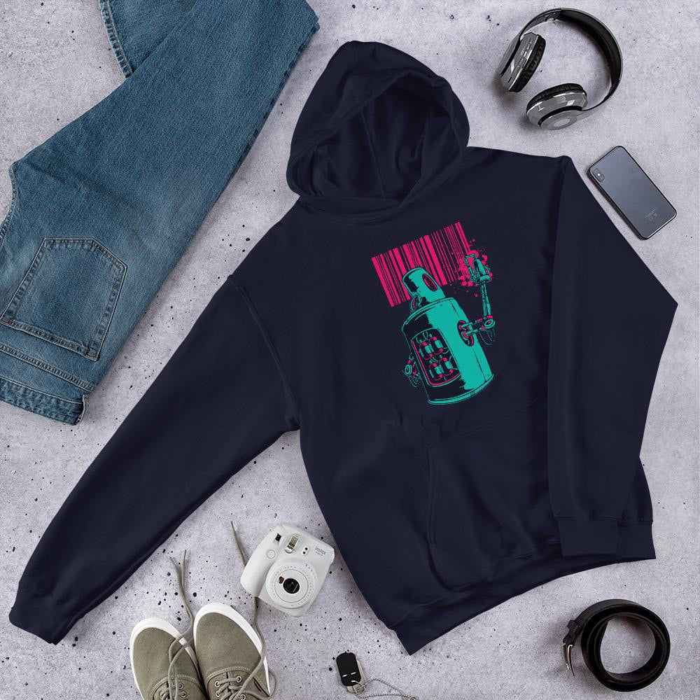 Robot Graffiti Unisex Hooded Sweatshirt — Navy