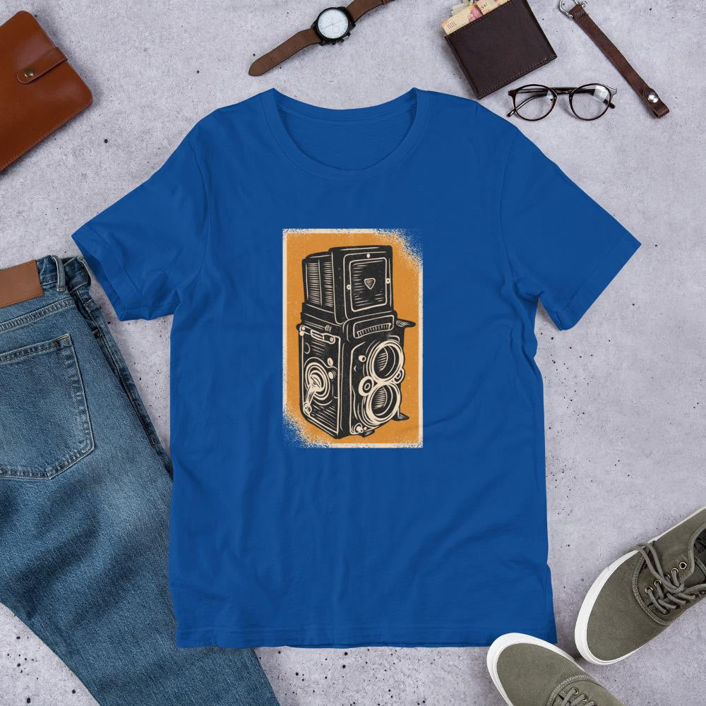 Vintage Rolleiflex Camera Half Sleeve T-Shirt — Blue