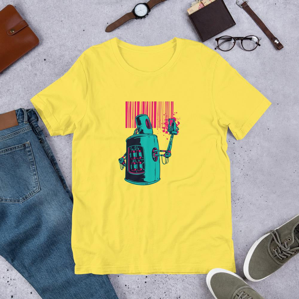 Robot Graffiti Half Sleeve T-Shirt — Yellow