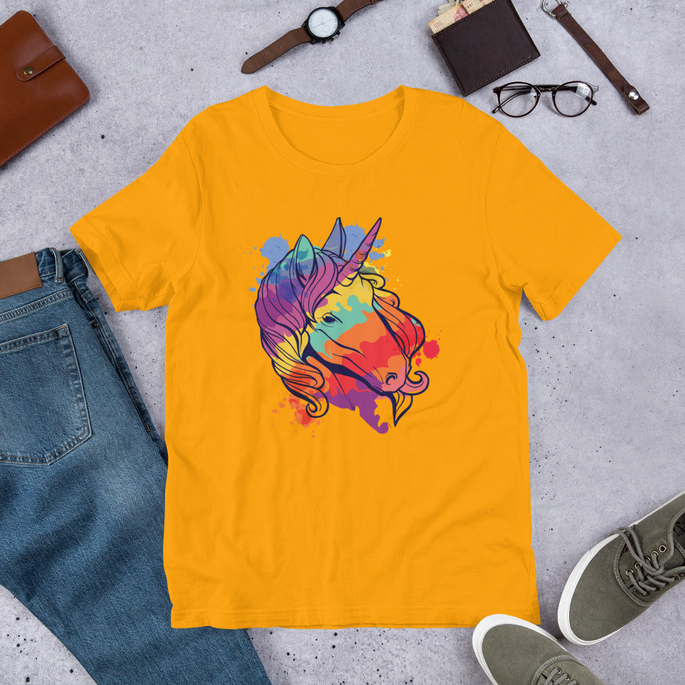 Colorful Unicorn Half-Sleeve T-Shirt — Gold