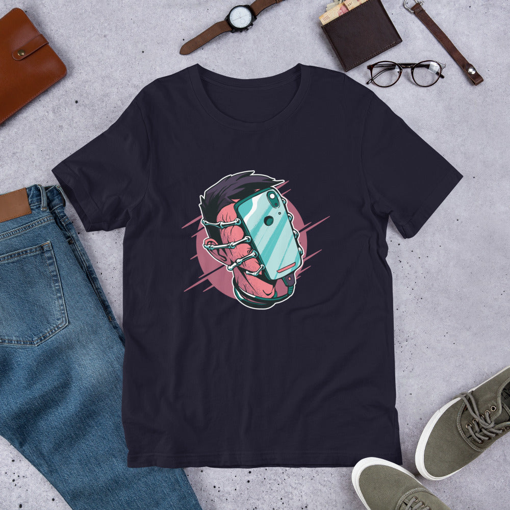 Face Hugger Phone Half-Sleeve T-Shirt — Navy