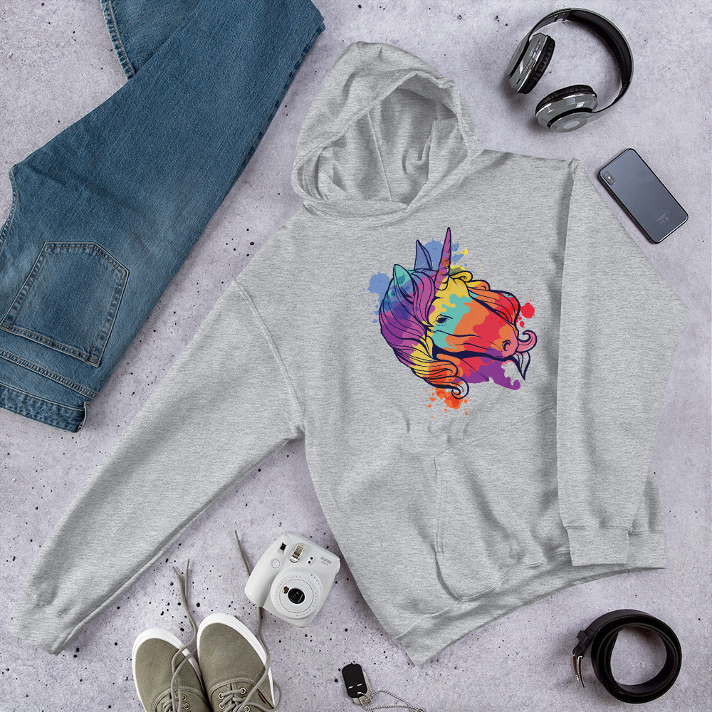 Colorful Unicorn Unisex Hooded Sweatshirt — Sport Grey