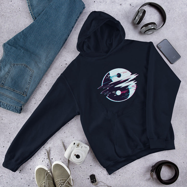 Yin Yang Glitch Unisex Hooded Sweatshirt