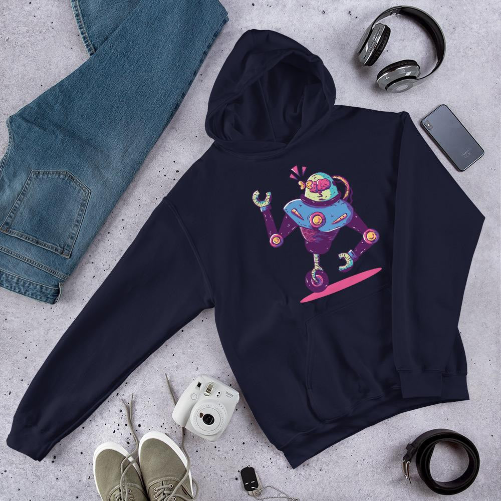 Mono Wheel Robot Unisex Hooded Sweatshirt — Navy