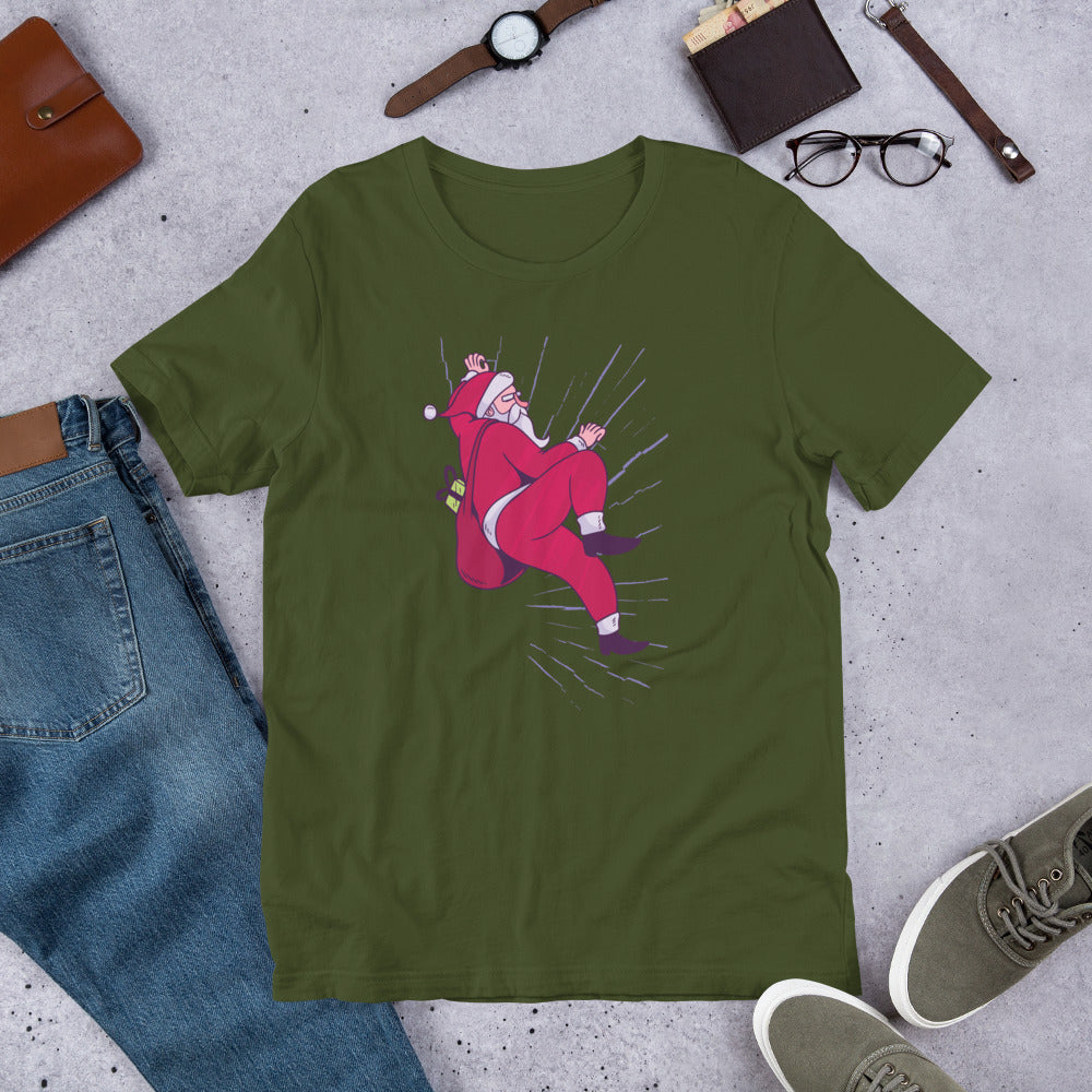 Santa Climbing Half-Sleeve T-Shirt — Olive